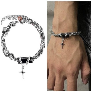 Sujian444 Retro Đen Zircon Ngôi Sao Vòng Tay Nữ Nam Quà Tặng Xu Hướng Dây Xích Kim Loại Unisex Goth Trang Sức Cặp Đôi Mới Phụ Kiện NICE