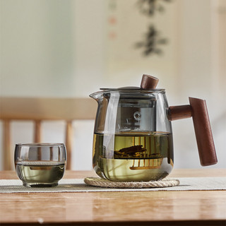 Ấm trà thủy tinh tay cầm bằng gỗ trà đạo Trung Quốc bộ đồ trà trong suốt cốc lọc silicon boron cao cấp ấm trà Nhật Bản