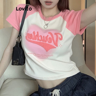 Áo thun Lovito ghép nối màu sắc họa tiết chữ dễ thương cho nữ LNE54116