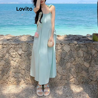 Đầm Lovito buộc dây màu trơn phong cách thường ngày cho nữ LNA62122