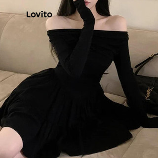 Đầm Lovito hở vai màu trơn thời trang cho nữ LNA70033