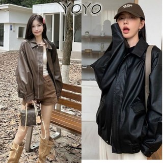 Áo khoác da ngắn thời trang retro Mỹ Unisex, áo khoác da rộng rãi mát mẻ màu đen, nâu, bốn mùa