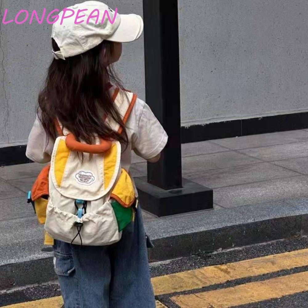 LONGPEAN 2 kích cỡ Túi cha mẹ và con cái, Túi đi học dây rút dung tích lớn phù hợp màu sắc, Ba lô trẻ em nhiều túi Nylon phong cách Hàn Quốc dành cho học sinh