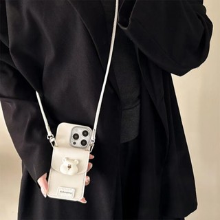 Túi đựng thẻ gấu 3D Thích hợp cho vỏ điện thoại Apple 16pro iPhone 15 / 14 / 1312 / 11 Dây treo chéo