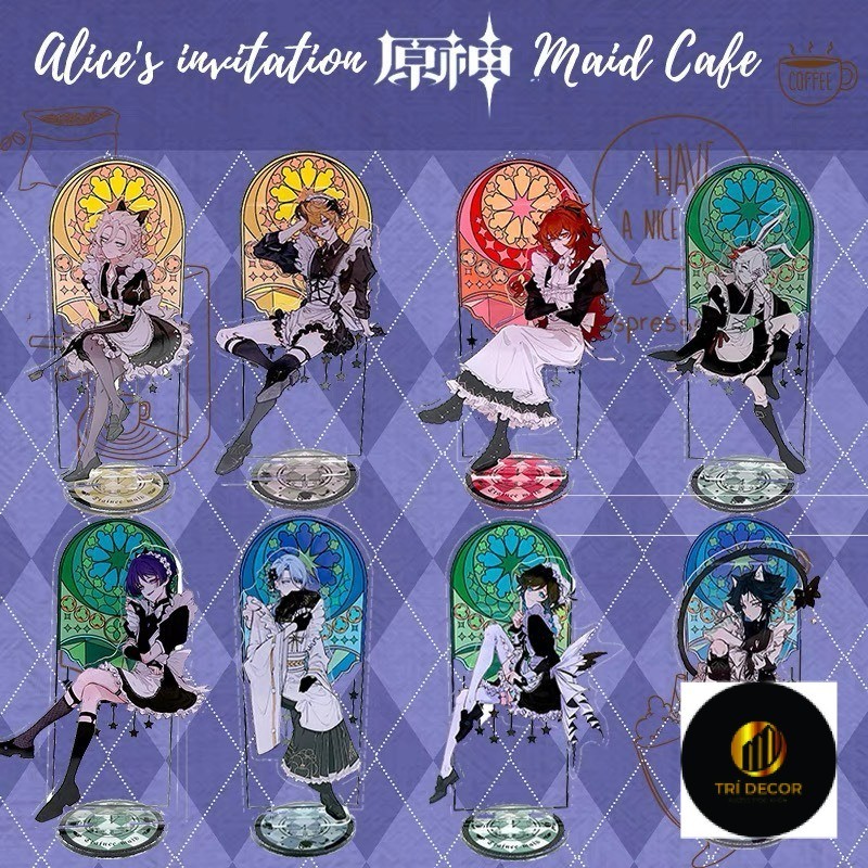 Standee Genshin Impact ver MAID HẦU GÁI tượng acrylic anime mica chibi trang trí trưng bày mô hình