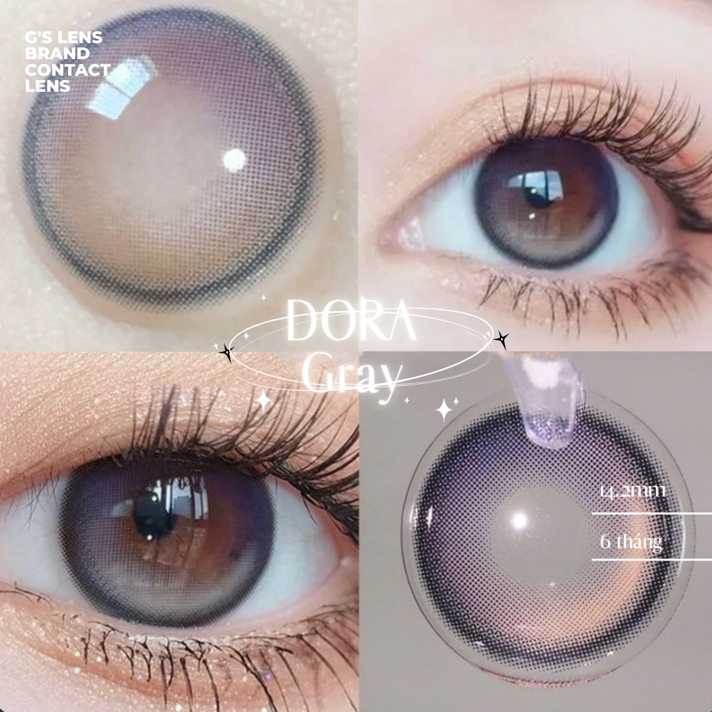 Kính Áp Tròng Gslens DORA GRAY Xám Tím Tự Nhiên Giãn Nhẹ Lens Cận 6 Tháng G.DIA 14.2mm Có Độ (0-6)