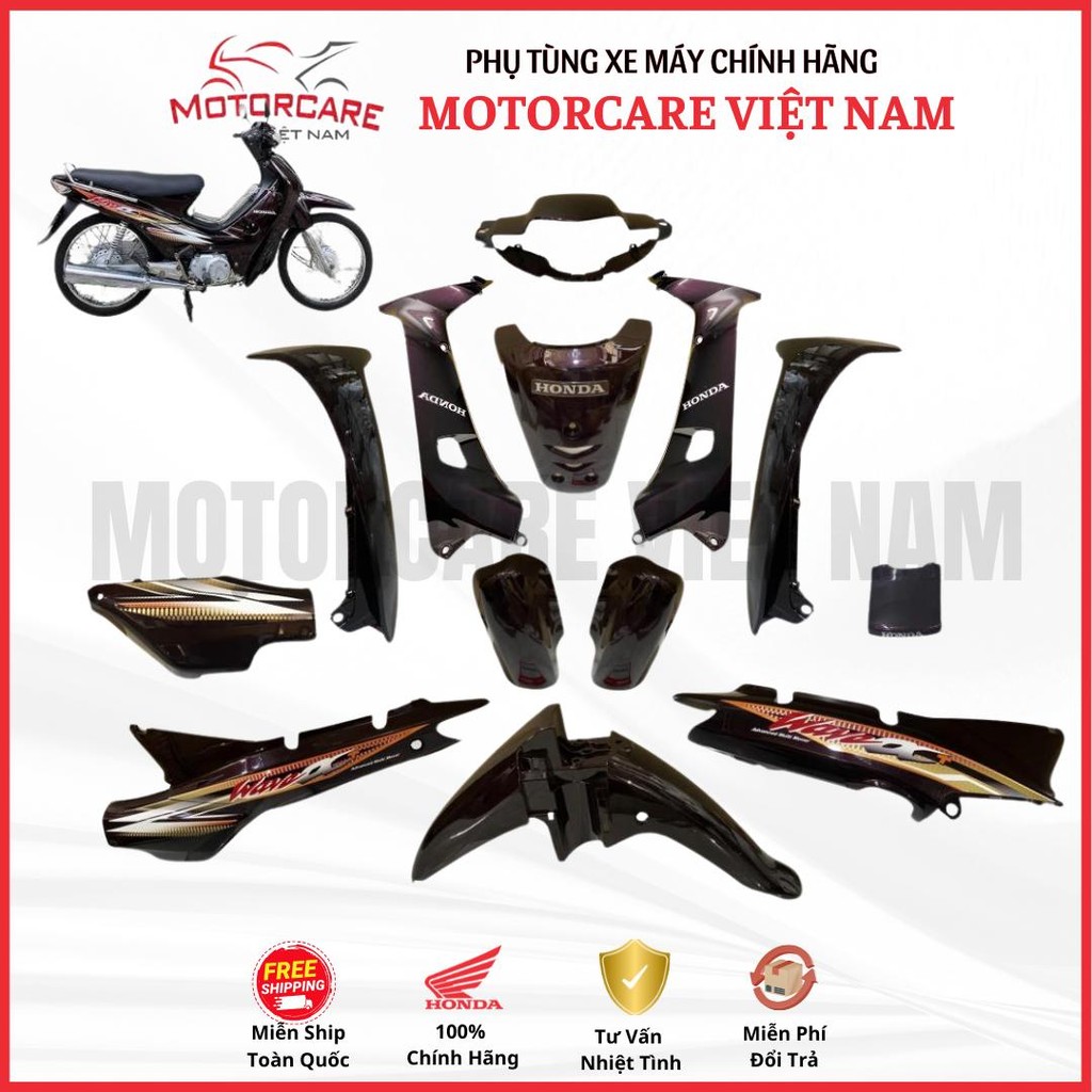 (Có bán lẻ) Dàn áo xe Wave Anpha cộng 100cc năm 2004 - màu Nâu - R150CU chính hãng Honda - ĐTP