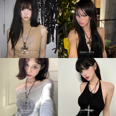 DREJEW Vòng cổ mặt dây chuyền kim cương kim cương châu Âu và Mỹ dây chuyền áo len phong cách đen tối Gothic, loli, punk