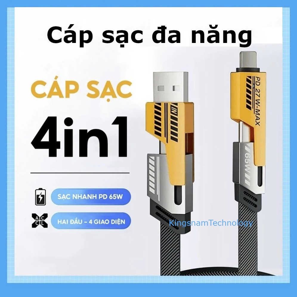 Dây Cáp Sạc Nhanh Đa Năng 4 IN 1 65W Cao Cấp 1.2M, Dây Dù Chống Đứt - Cho USB-Type C, Type C-Type C, Type C- LT USB-LT | BigBuy360 - bigbuy360.vn