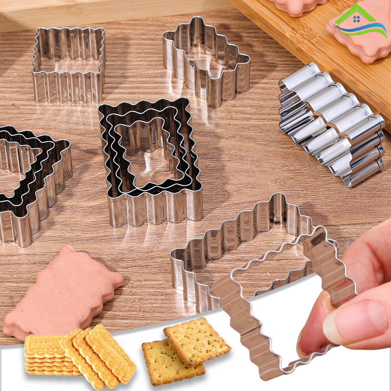 Thép không gỉ DIY Vuông Fondant Cắt Vuông Sóng Hình Bánh Quy Cắt Khuôn Trang Trí Bánh Quy Dụng Cụ Nư
