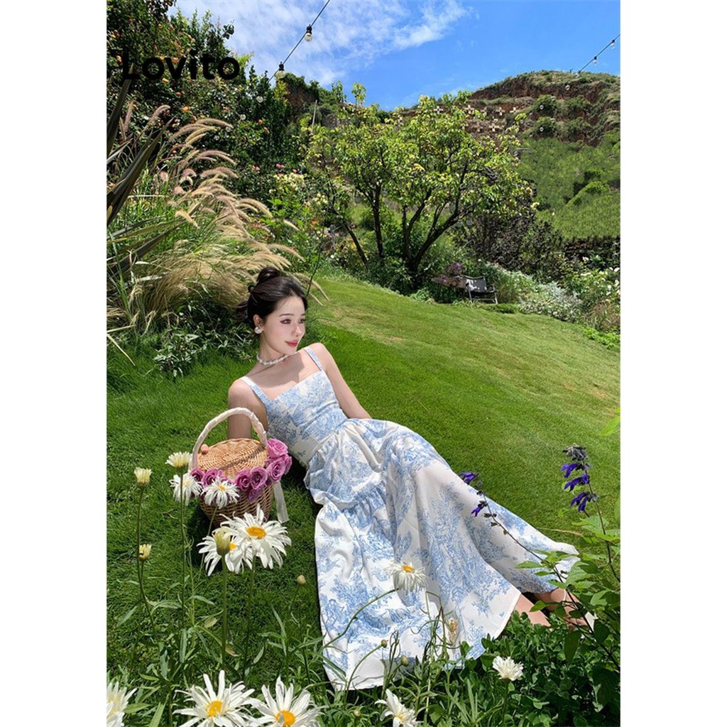 Đầm Lovito họa tiết hoa thắt nơ lưng phong cách thanh lịch cho nữ LNE67273 | BigBuy360 - bigbuy360.vn