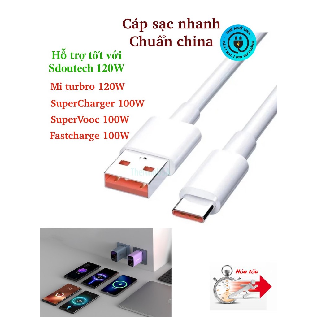 Cáp sạc nhanh SuperVooc SuperCharge Fastchar 100W 120W tương thích với bộ sạc Sdoutech
