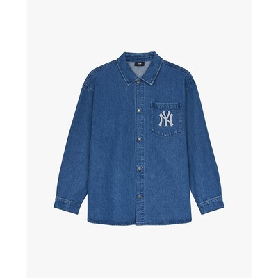 MLB - Áo sơ mi denim unisex cổ bẻ tay dài Logo Coopers Mega_3ADRB0144-50INS