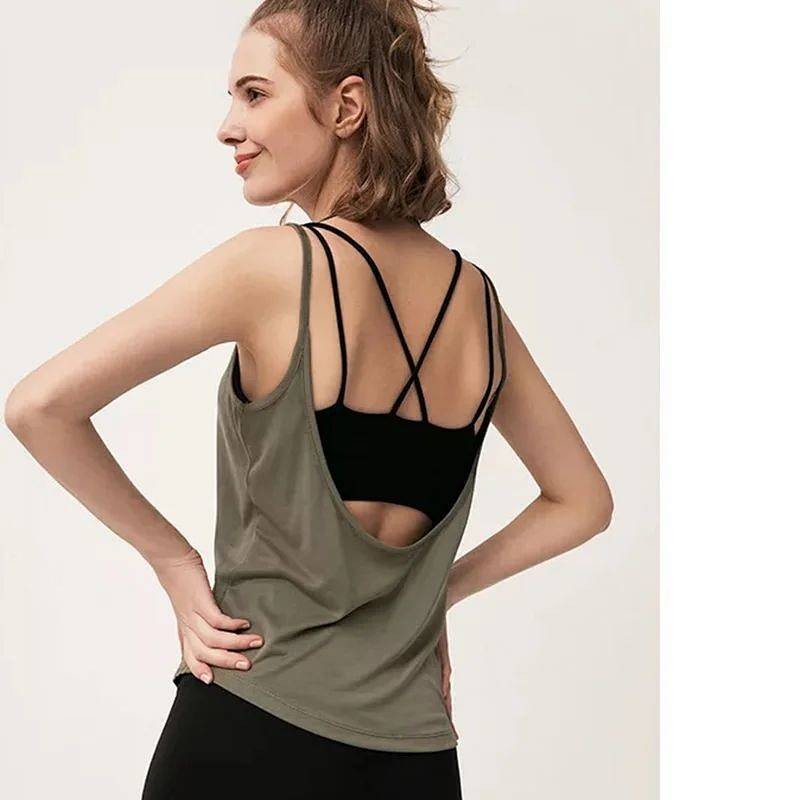 Yoga Clothes Blouse Camisole Women's High-Grade Fried Street Ins Hot Girl Bare Back Loose Sleeveless