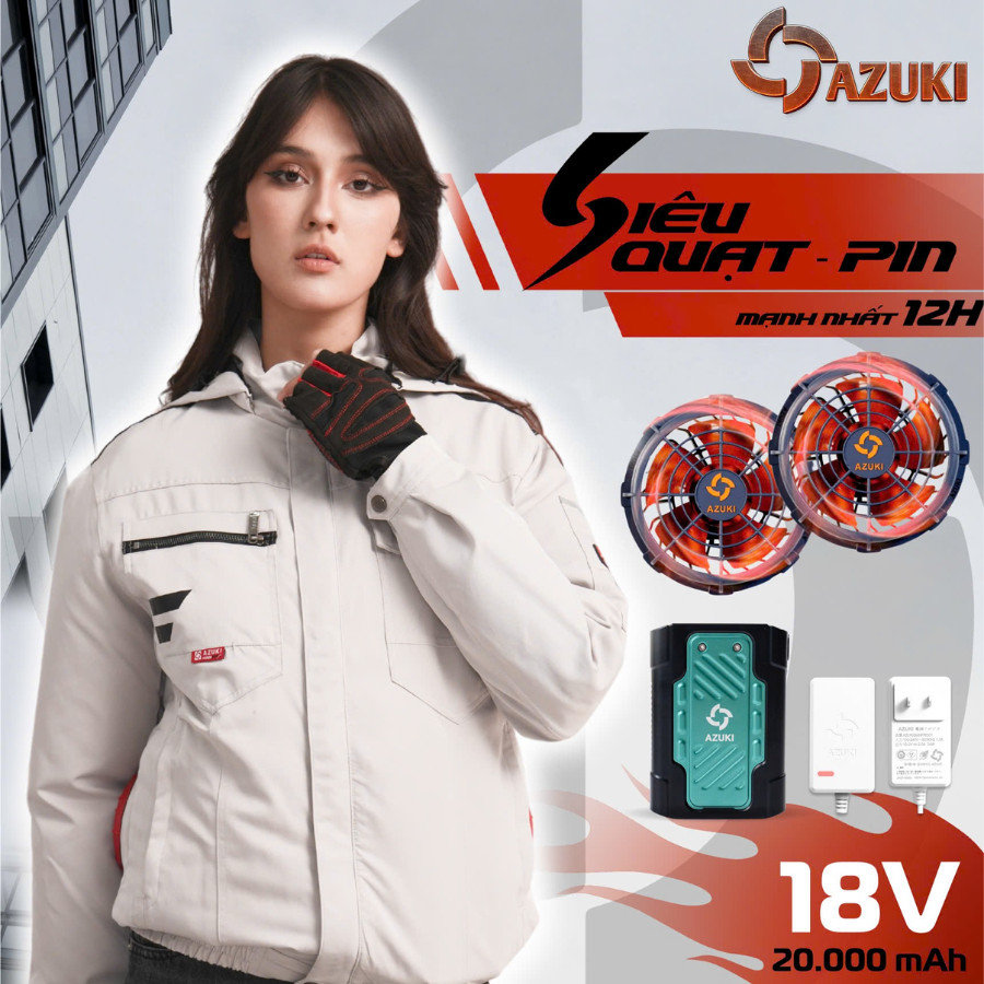 Áo Quạt Làm Mát Hãng AZUKI Mới Nhất AZUKI ULTRA S8 Pin 20000mah ,Quạt 18V Chạy Từ 9 Đến 20 Tiếng, Gi