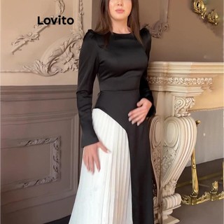 Đầm Lovito ghép nối màu sắc phong cách thanh lịch dành cho nữ LNL59292