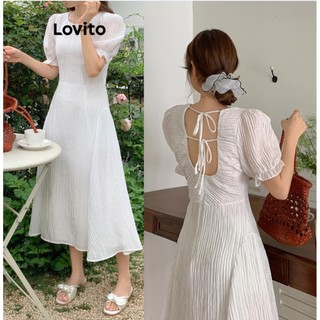 Đầm Lovito màu trơn có dây buộc phía sau hở lưng phong cách thường ngày cho nữ LNE56229