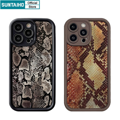 Suntaiho Thời Trang Độc Đáo Vỏ Rắn Tỉa Họa Tiết Ốp lưng Iphone 16 15 14 13 12 11 Pro Max IP 7 8 Plus Iphon X Xs XR Xs Max Silicon Mềm Cao Cấp Chống Sốc Ốp Lưng