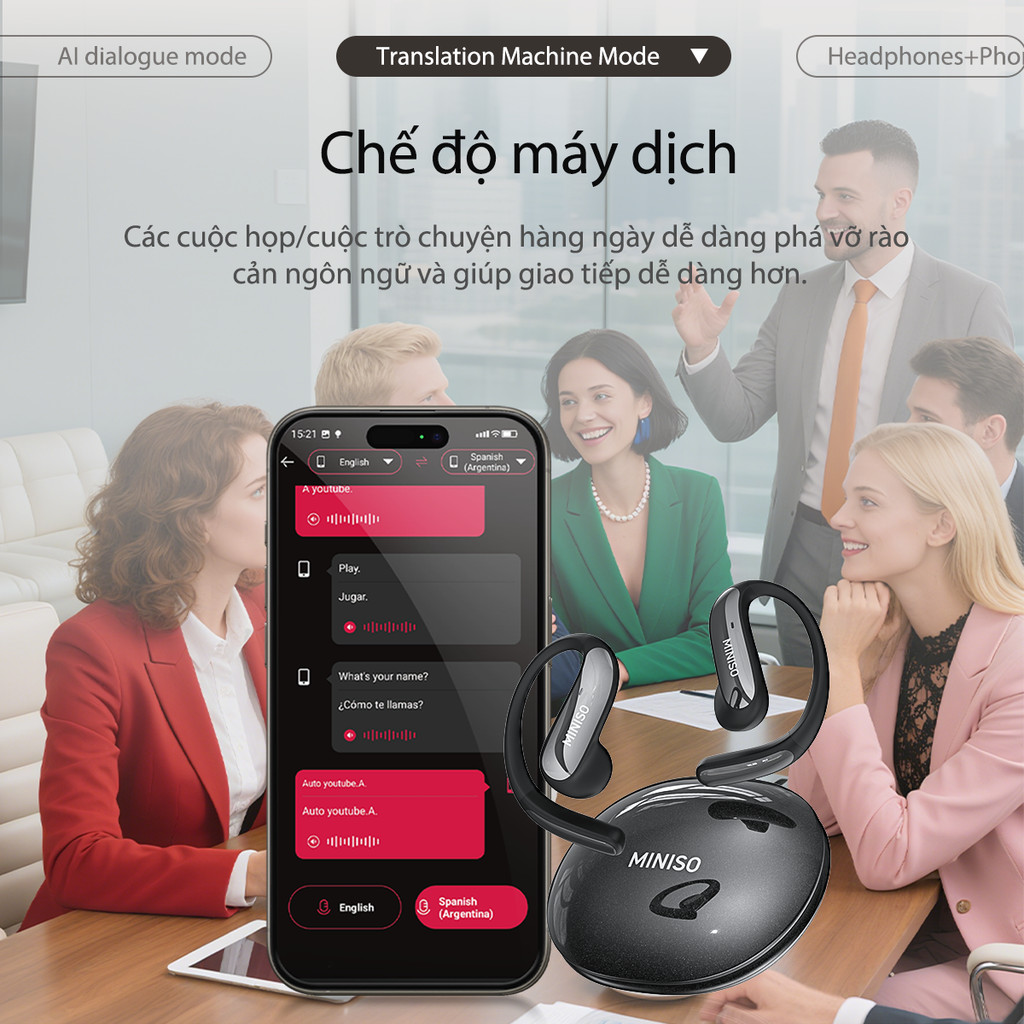MINISO MS195 AI Tai nghe Bluetooth Tai Nghe Phiên Dịch Tai nghe không dây âm thanh nổi HiFi chống nước mở có Bluetooth 6.0 | BigBuy360 - bigbuy360.vn