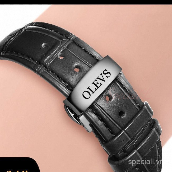 OLEVS OLEVS Dây đeo đồng hồ da thật Lớp đầu tiên Da bò nam nữ Phong cách tre Họa tiết bướm Khóa dây 