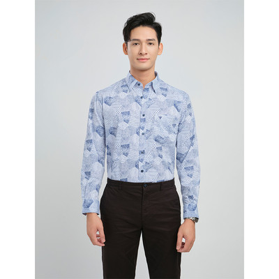 Sơmi dài tay vạt tròn VIETTIEN vải cotton phom regular VT00000276