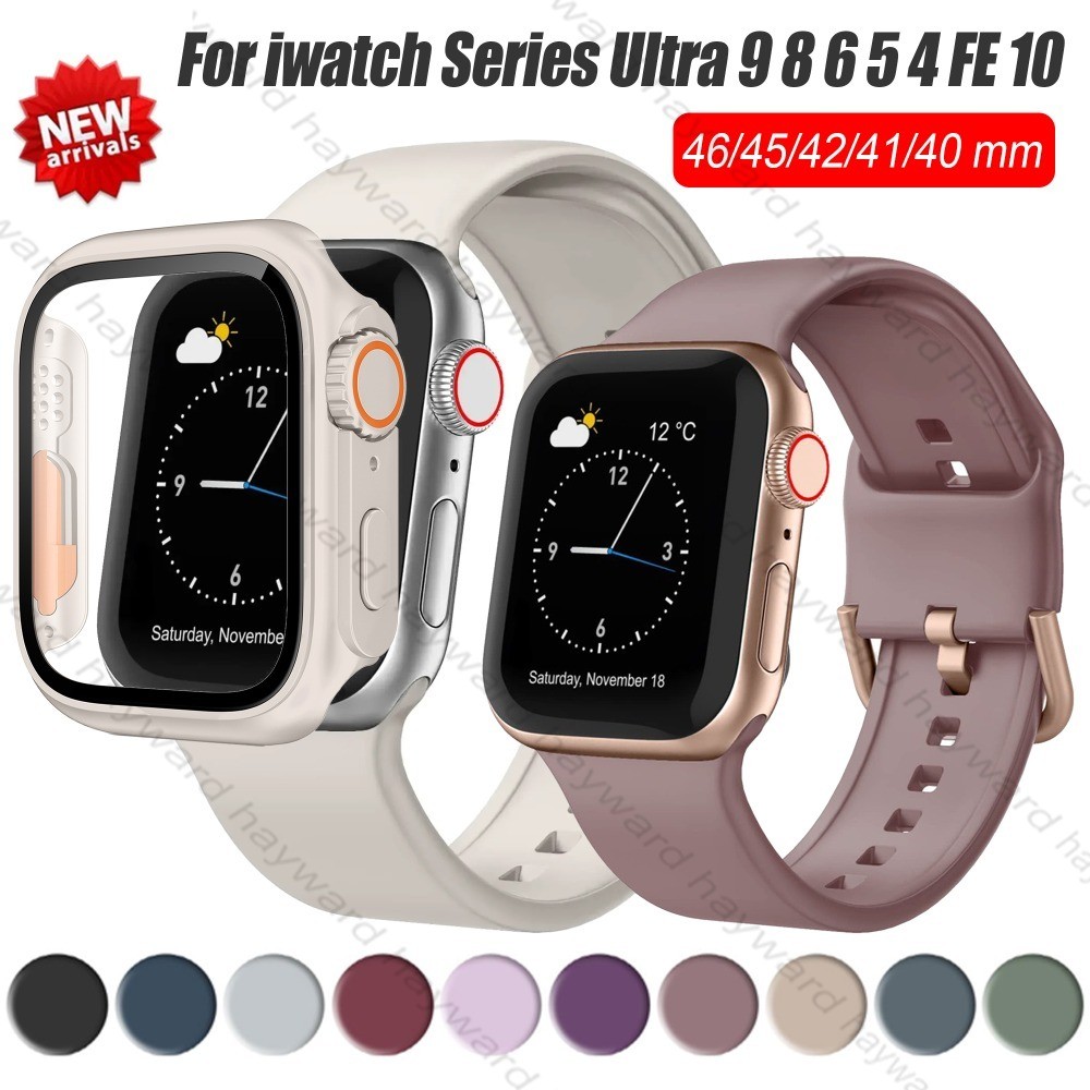 Ốp lưng kính 2 trong 1 + PC iwatch Series 9 8 7 6 5 SE 4 10 46mm 42mm 45m 44 40mm Khóa màu Vòng tay 