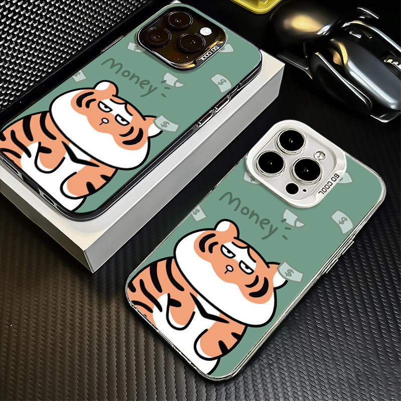 Ốp điện thoại hình con hổ mặt lớn tối giản hoạt hình Tương thích cho IPhone 15 13 11 16 14 12 Pro MA