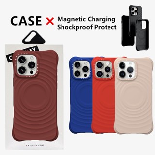 Casetifg Dark Cherry Red Ripple Case Vỏ điện thoại từ tính có hộp cho iPhone 16 13 14 15 Pro Max Plus Chất lượng cao Sóng đầy màu sắc Silicone Matte Chống vân tay Vỏ chống sốc