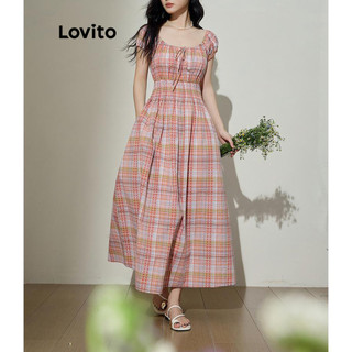 Đầm Lovito phối nơ kẻ sọc phong cách thường ngày cho nữ LNE65436