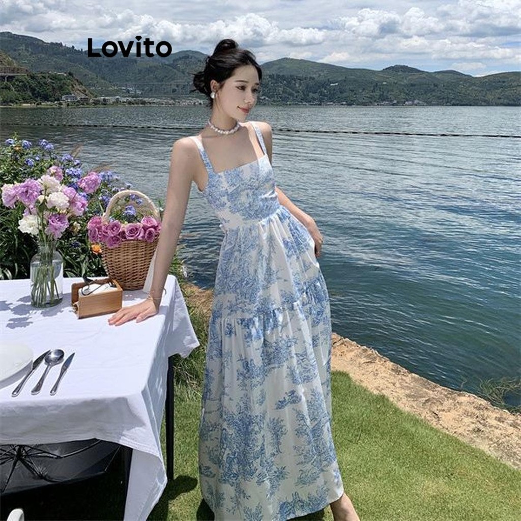 Đầm Lovito họa tiết hoa thắt nơ lưng phong cách thanh lịch cho nữ LNE67273 | BigBuy360 - bigbuy360.vn
