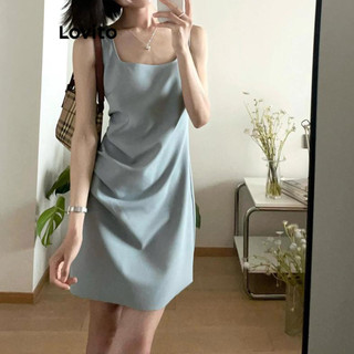 Đầm Lovito xếp ly màu trơn phong cách thanh lịch cho nữ LNE67256