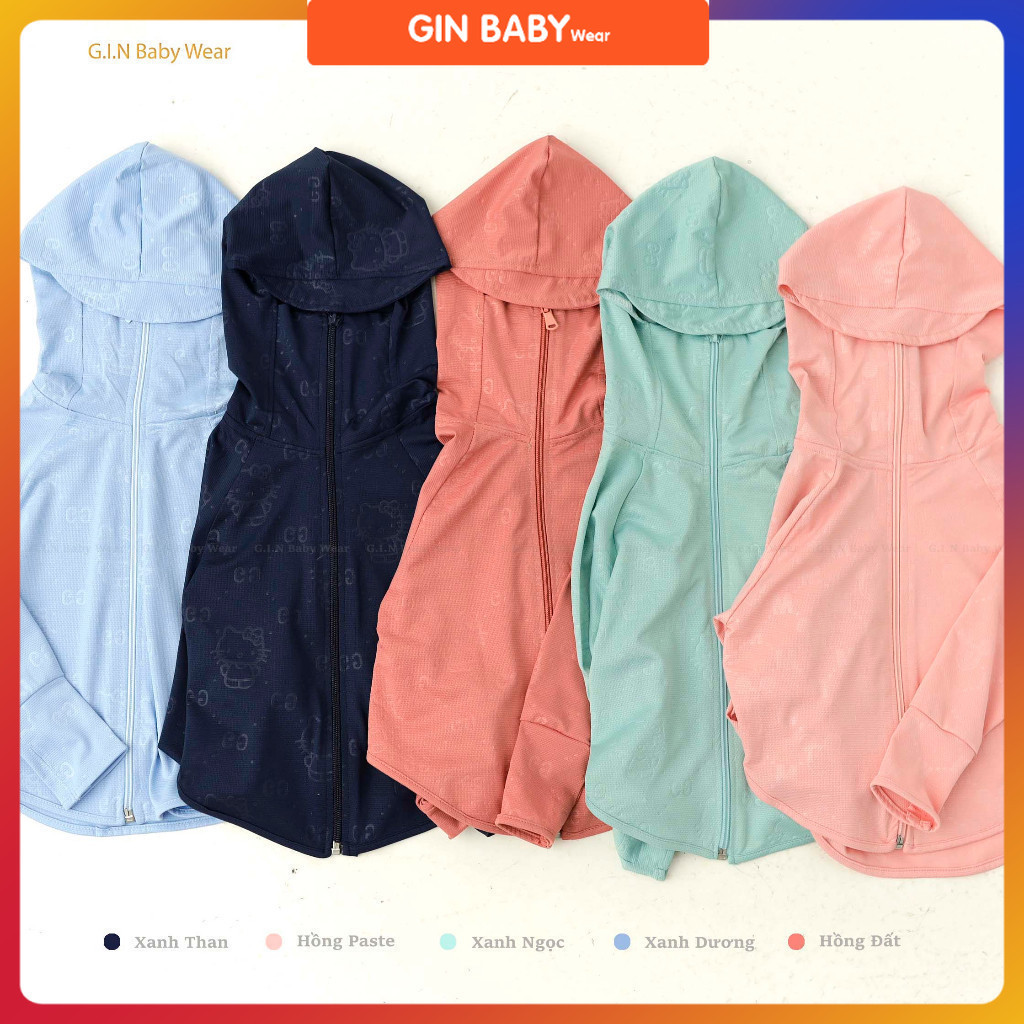 Áo chống nắng cho bé gái, GIN Kids Store, Áo khoác nắng chất liệu thông hơi chống tia chống tia UV c