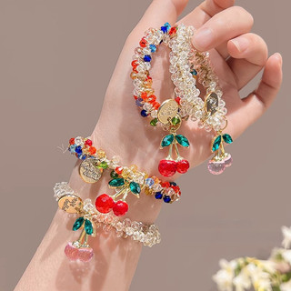  Hàn Quốc Anh Đào Mặt Dây Buộc Tóc Cho Nữ Pha Lê Hạt Co Giãn Scrunchies Nữ Phụ Kiện Tóc 