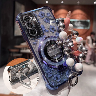 Ốp Lưng Cho OPPO Reno 13 12 11 10 9 8 Pro 13F 12F 11F Giá Đỡ Từ Tính Lấp Lánh Chống Sốc Hoa Mềm Vỏ Điện Thoại Có Dây Đeo