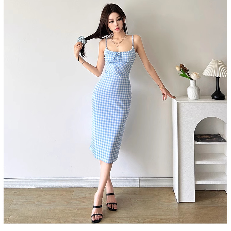 Klalien Vintage Đầm Cao Cấp Mùa Hè, Ôm Dáng, Màu Trơn Không Tay Kẻ Sọc