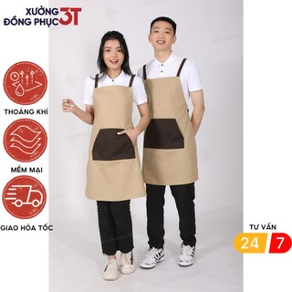 Tạp dề phối be túi đen cả người 3T UNIFORM , tạp dề dài cao cấp cho nhà hàng , quán coffee