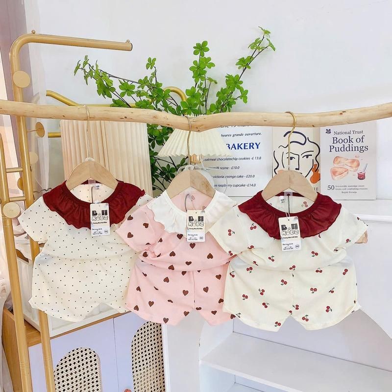 (COMBO 3 BỘ ) quần áo CỌC TAY dáng bèo cổ, Thun tăm lạnh họa tiết in kín, bé gái size 6-16kg Thun