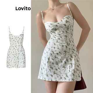 Đầm hai dây Lovito họa tiết hoa phong cách thường ngày cho nữ LNE65251