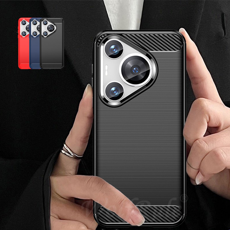 Dành Cho Huawei Pura 70 Pro Ốp Lưng Huawei Pura 70 Pro Capa Sợi Carbon Chống Sốc Giáp Mềm TPU Cover 