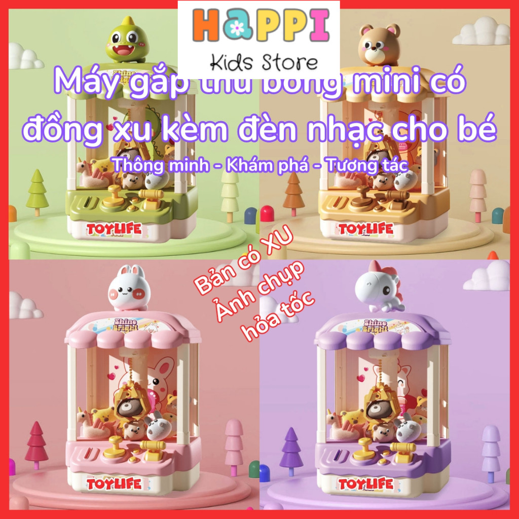 Máy gắp thú bông mini có đồng xu kèm đèn nhạc cho bé đồ chơi gắp thú bông mini có sạc giá rẻ