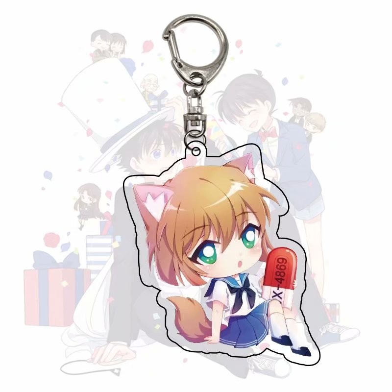 Anime acrylic Detective Conan Kudo Shinichi Xiaolan Kidd Móc khóa hai mặt acrylic mặt dây chuyền