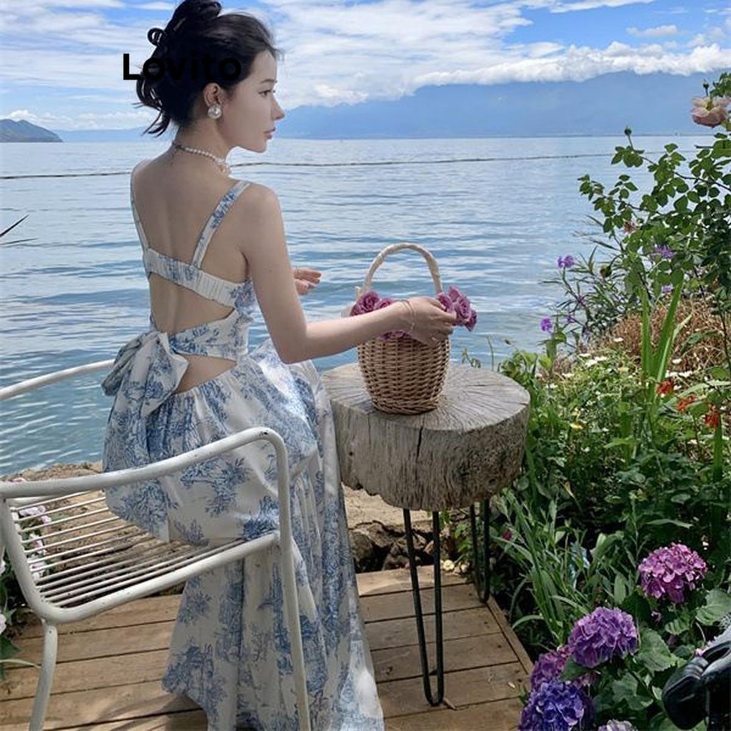 Đầm Lovito họa tiết hoa thắt nơ lưng phong cách thanh lịch cho nữ LNE67273 | BigBuy360 - bigbuy360.vn