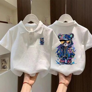 【 Áo Polo Trẻ Em Unisex   (9-35kg) Áo thun ngắn tay Polo Thiết kế cổ áo hợp thời trang mùa hè mát mẻ cho bé trai và bé gái