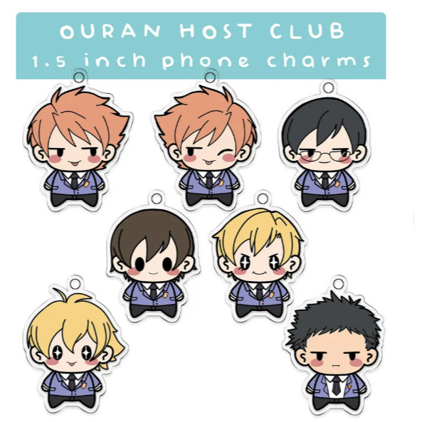 Ouran Host Club Mini Phone Charms, tamaki, mori, honey senpai, kyoya, hikaru, kaoru, haruhi, anime g