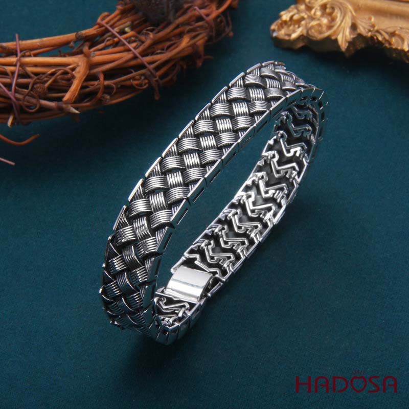 Lắc Bạc Thái Nam Quốc Phong Dệt Vân Lưới Bản Lớn Cứng Cáp Chiến Binh Mạnh Mẽ – Hadosa TSB630