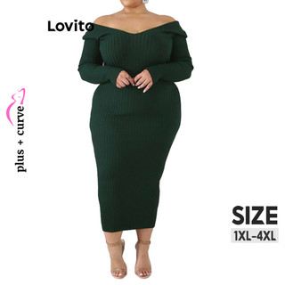 Đầm Lovito màu trơn dệt kim phong cách thường ngày plus size cho nữ LNL64425
