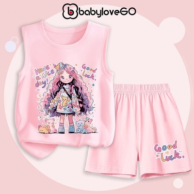 Bộ quần áo bé gái BabyloveGO đồ bộ ba lỗ mặc ở nhà cho bé chất thun cotton mát mịn in hình cute dễ thương XT-BG53