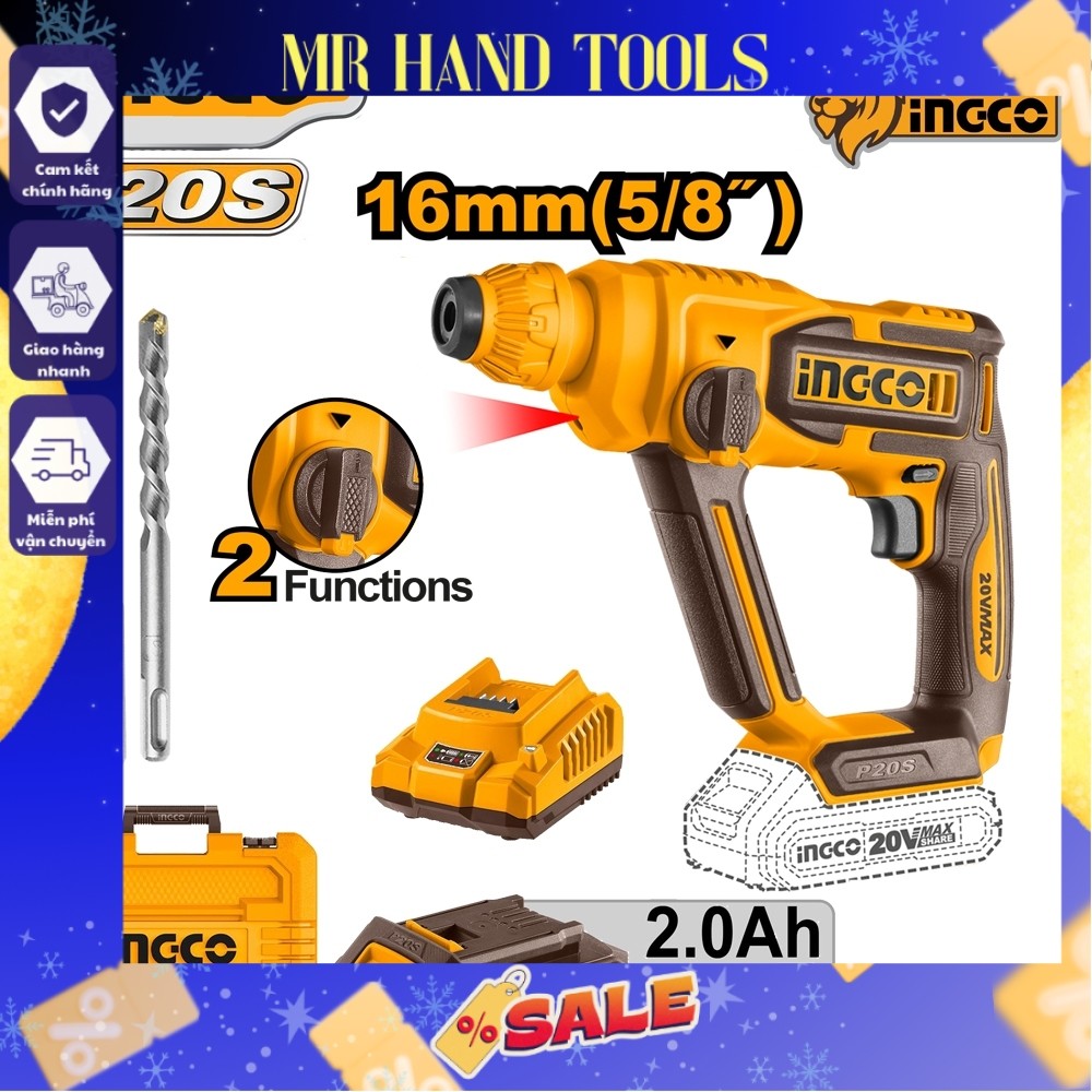 Máy khoan bê tông 2 chức năng dùng pin 20V Ingco CRHLI201681/CRHLI20168