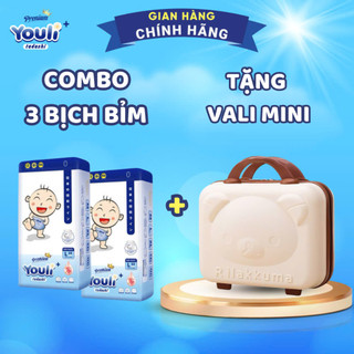 [ Tặng Vali mini ] ComBo 3 bịch Tã/Bỉm Youli Tý Quậy đủ size S72,Md/q66,L60,XL54,XXL50,XXXL46