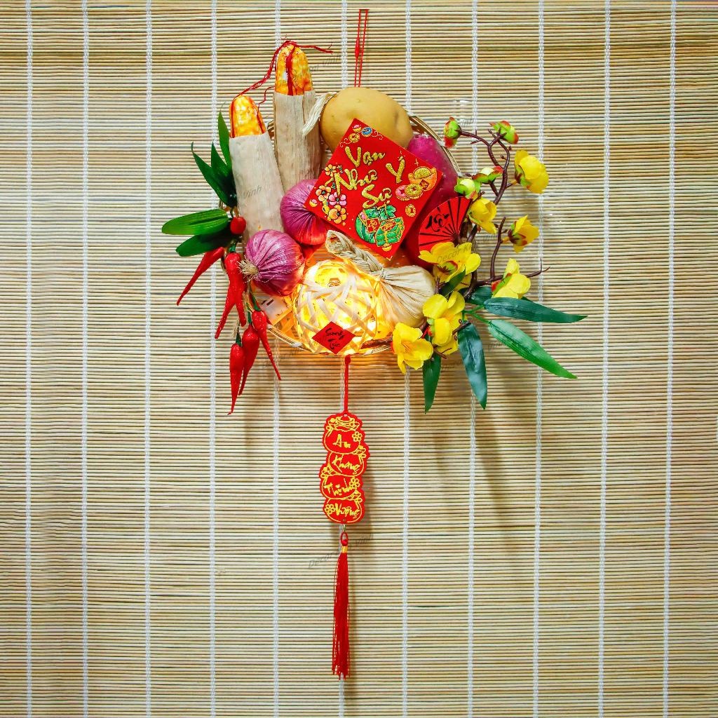 Mẹt Nông Sản Rau Củ Trang Trí Decor Tết H99 Kèm Đèn